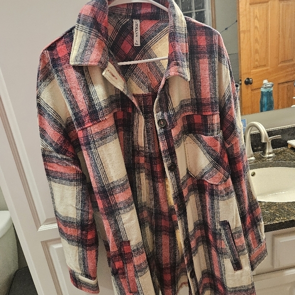 Zenana Burgundy Plaid Longline Shacket - Picture 6 of 8